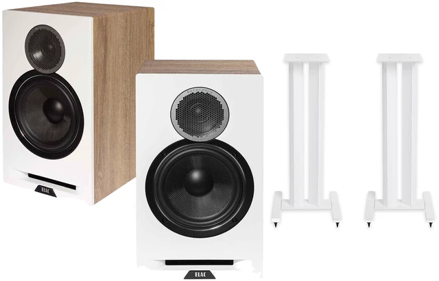 Main image of ELAC DBR62 White Bookshelf Speakers + LS20 White Stands