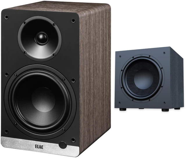 Main image of ELAC DCB61 Walnut Powered Speakers + DS123 12in Debut 3.0 Subwoofer