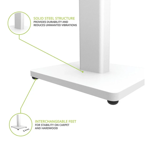 Alt view image 11 of 11 - Kanto ST28 28 Universal Speaker Floor Stands for Bookshelf Speakers up to 30 lbs | Improved Sound | Hidden Cable Management | White MDF Base | Pair