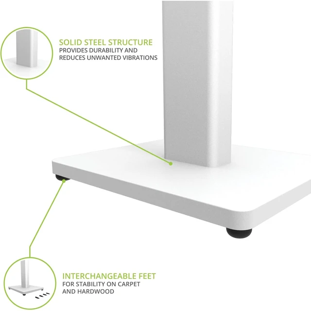 Alt view image 11 of 11 - Kanto ST34 34 Universal Speaker Floor Stands for Bookshelf Speakers up to 30 lbs | Improved Sound | Hidden Cable Management | White MDF Base | Pair