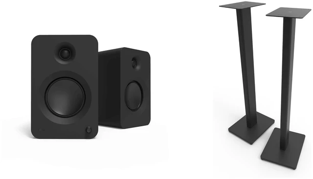 Main image of Kanto Ren Powered Speaker System - Black, and Kanto ST34 Speaker Stands- Black
