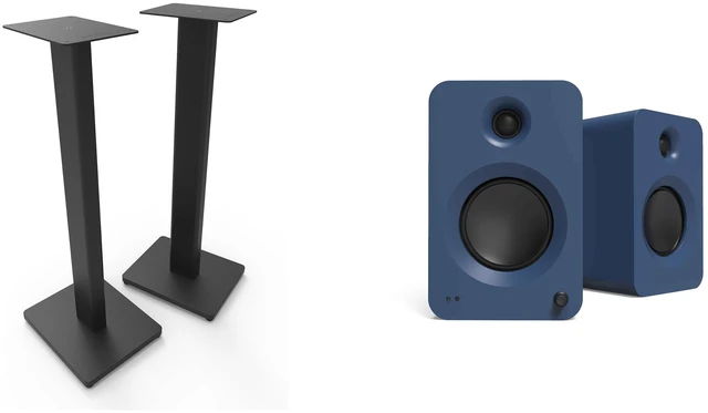 Main image of Kanto Ren Powered Speaker System - Matte Blue, and Kanto ST28 Speaker Stands - Black
