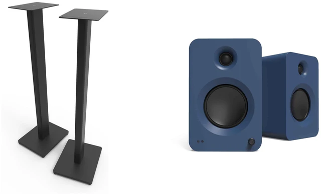Main image of Kanto Ren Powered Speaker System - Matte Blue, and Kanto ST34 Speaker Stands - Black