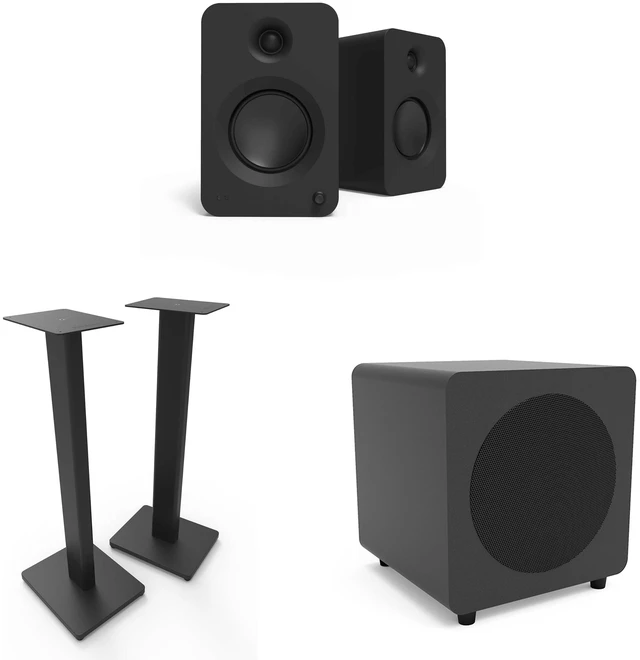 Main image of Kanto Ren Powered Speaker System - Kanto SUB8 Powered 8in Subwoofer and Kanto ST Speaker Stands - Black