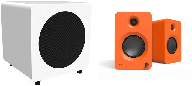 Main image of Kanto Ren Powered Speaker System (orange) And SUB8 Powered 8in Subwoofer (white) Bundle