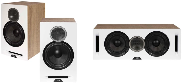 Main image of Elac DBR62-W - Debut Reference 6.5" Bookshelf Speakers - White, Pair and Elac DCR52-W - Debut Reference 5.25" Center Speaker - White
