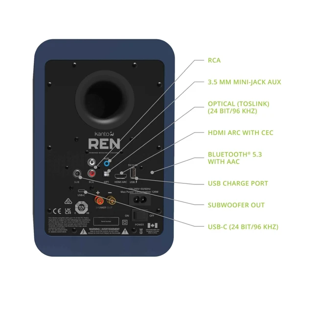 Alt view image 4 of 4 - Kanto Ren Powered Speaker System (matte blue) And SUB8 Powered 8in Subwoofer (black) Bundle