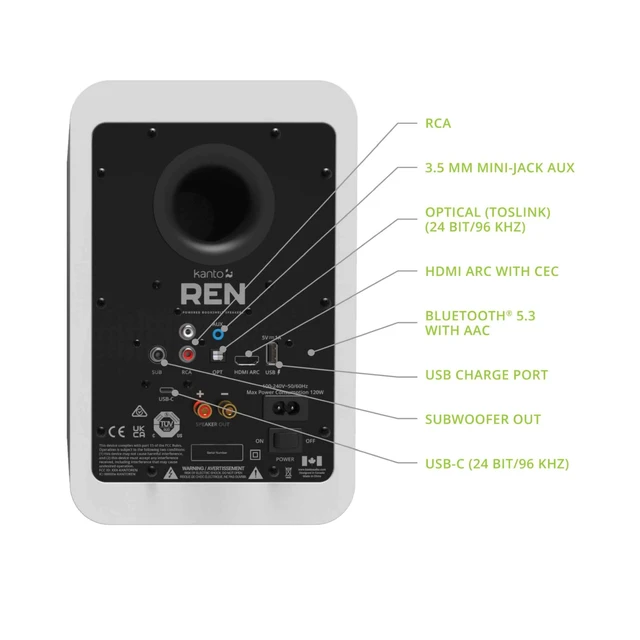 Alt view image 4 of 4 - Kanto Ren Powered Speaker System (white) And SUB8 Powered 8in Subwoofer (white) Bundle