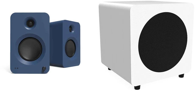Main image of Kanto Ren Powered Speaker System (matte blue) And SUB8 Powered 8in Subwoofer (white) Bundle