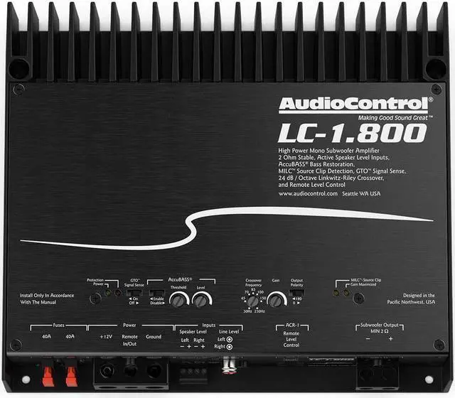 Alt view image 3 of 4 - AudioControl LC-1.800 High-Power Mono Subwoofer Amplifier with Accubass, ACR-1 Dash Remote, And Wiring Kit