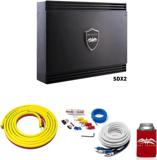 Main image of Wet Sounds Sinister SDX2 2-Channel Amplifier & Stinger 3-Meter 4-Gauge Amplifier Wiring Kit w/ RCAs