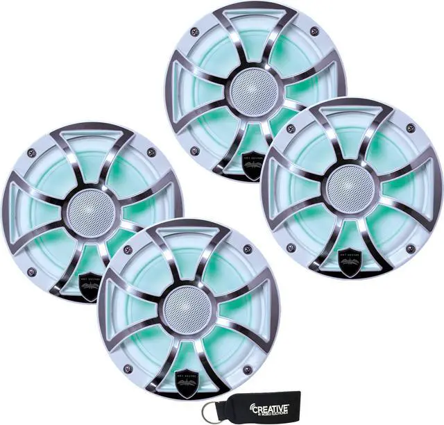 Main image of Wet Sounds - Two Pairs Of REVO 6-XSW-SS White XS / Stainless Overlay Grill 6.5 Inch Marine LED Coaxial Speakers