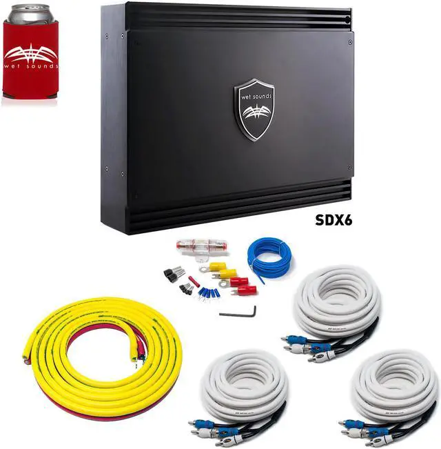 Main image of Wet Sounds Sinister SDX6 6-channel Amplifier & Stinger 3-Meter 4-Gauge Amplifier Wiring Kit w/ RCAs
