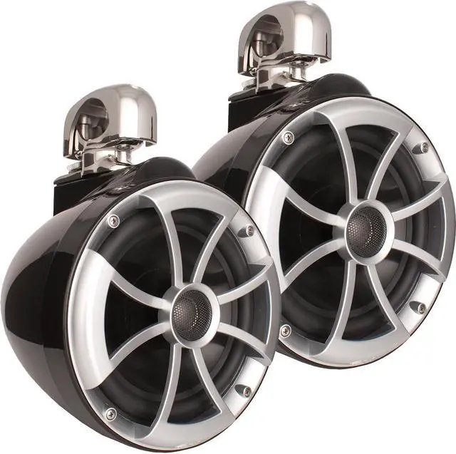 Alt view image 2 of 4 - Wet Sounds ICON8B-SC 8" Black Tower Speakers with Stainless Steel Swivel Clamps & HTX2 600 Watt Amplifier