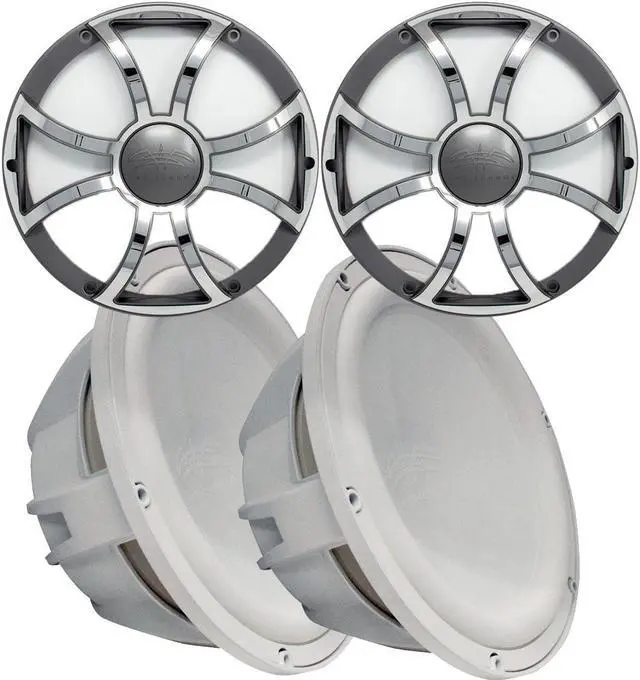 Main image of Two Wet Sounds Revo 12" Subwoofers & Grills - White Subwoofers & Gunmetal Stainless Steel Grills - 4 Ohm