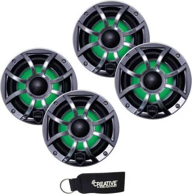 Main image of Wet Sounds - Two Pairs Of REVO 6-XSG-SS GunMetal XS/Stainless Overlay Grill 6.5 Inch Marine LED Coaxial Speakers