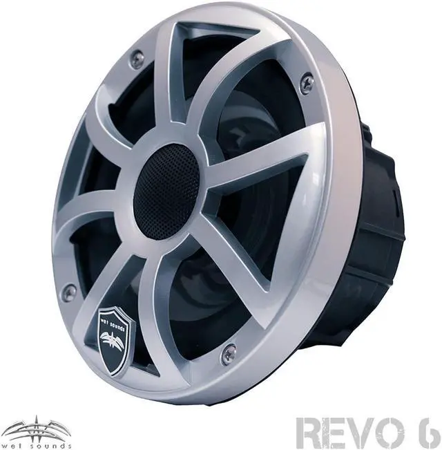 Alt view image 2 of 4 - Wet Sounds REVO 6-XSS Silver Open XS Grille 6.5 Inch Marine LED Coaxial Speakers (pair) with RGB LED Speaker Rings