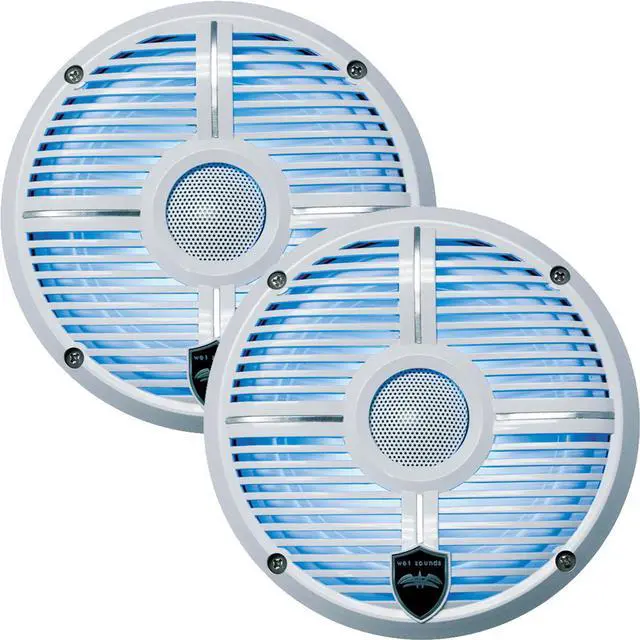Alt view image 2 of 4 - Two Pairs of Wet Sounds REVO6-XWW White 6.5" LED Speakers in KMTED White Enclosures with KMLC LED Controller