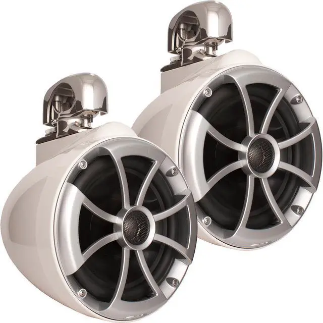 Alt view image 2 of 4 - Wet Sounds ICON8W-SC WHITE 8" Tower Speakers with Stainless Swivel Clamps and Wet Sounds HTX2 Amplifier