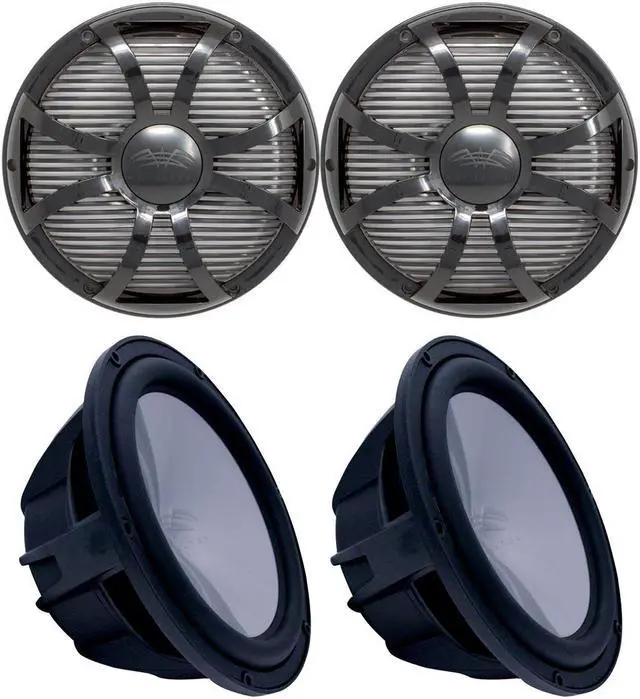 Main image of Two Wet Sounds Revo 10" Subwoofers & Grills - Black Subwoofers & Black Closed Face SW Grills - 2 Ohm