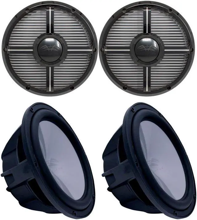 Main image of Two Wet Sounds Revo 10" Subwoofers & Grills - Black Subwoofers & Black Closed Face XW Grills - 2 Ohm