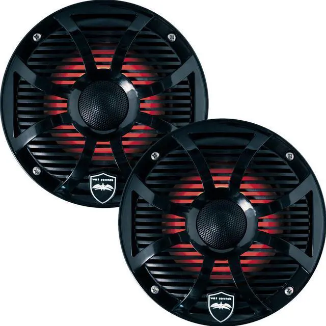 Alt view image 2 of 4 - Two Pairs of Wet Sounds REVO6-SWB Black 6.5" LED Speakers in KMTED Black Enclosures with KMLC LED Controller