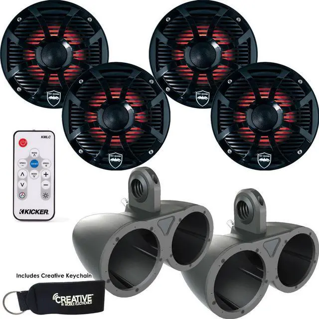 Main image of Two Pairs of Wet Sounds REVO6-SWB Black 6.5" LED Speakers in KMTED Black Enclosures with KMLC LED Controller