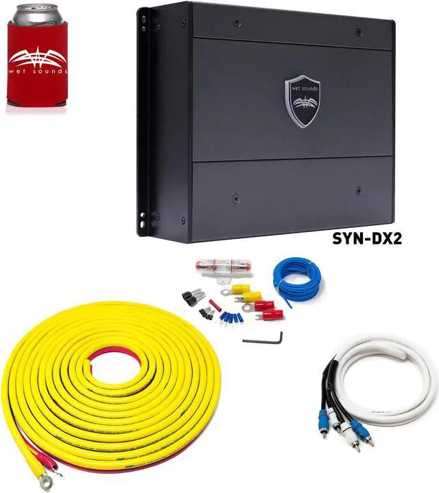 Main image of Wet Sounds SYN-DX 2 Full Range Class D Amplifier & Stinger 7-Meter 4-Gauge Amplifier Wiring Kit w/ RCAs