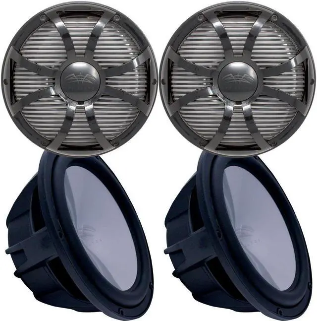 Main image of Two Wet Sounds Revo 12" Subwoofers & Grills - Black Subwoofers & Black Closed Face SW Grills - 2 Ohm
