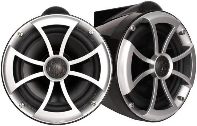Alt view image 2 of 4 - Wet Sounds ICON8B-FC-SA 8" Black Tower Speakers with Silver Aluminum Fixed Clamps & HTX2 600 Watt Amplifier