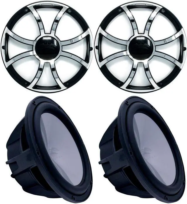 Main image of Two Wet Sounds Revo 10" Subwoofers & Grills - Black Subwoofers & Black Grills With Stainless Steel Inserts - 2 Ohm