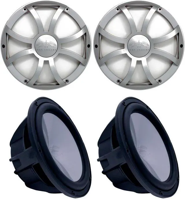 Main image of Two Wet Sounds Revo 10" Subwoofers & Grills - Black Subwoofers & Silver XS Grills - 2 Ohm