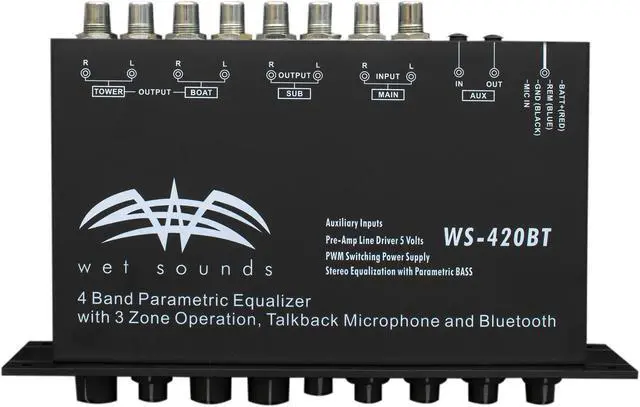 Alt view image 3 of 4 - Wet Sounds WS-420BT 3-Zone Bluetooth Equalizer With WS-BTEQUDM-B Black Under Dash Mount
