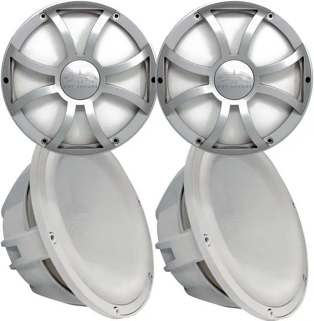 Main image of Two Wet Sounds Revo 12" Subwoofers & Grills - White Subwoofers & Silver XS Grills - 4 Ohm