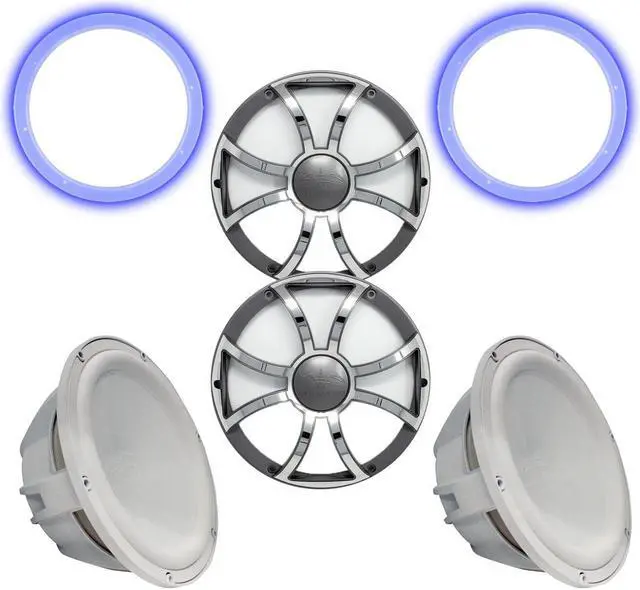 Main image of Two Wet Sounds Revo 12" Subwoofers, Grills, & RGB LED Rings - White Subwoofers & Gunmetal Steel Grills - 4 Ohm