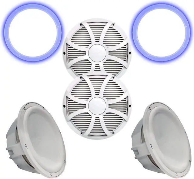 Main image of Two Wet Sounds Revo 12" Subwoofers, Grills, & RGB LED Rings - White Subwoofers & White Closed Face SW Grills - 4 Ohm