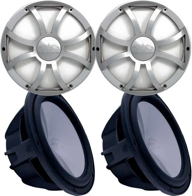 Main image of Two Wet Sounds Revo 12" Subwoofers & Grills - Black Subwoofers & Silver XS Grills - 4 Ohm