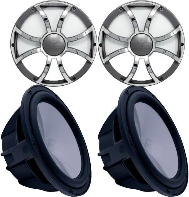 Main image of Two Wet Sounds Revo 12" Subwoofers & Grills - Black Subwoofers & Gunmetal Stainless Steel Grills - 2 Ohm