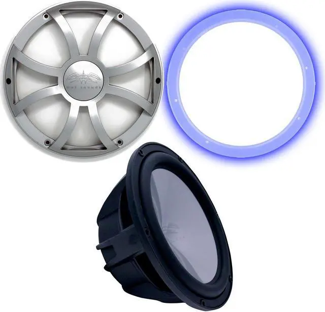 Main image of Wet Sounds Revo 12" Subwoofer, Grill, & RGB LED Ring - Black Subwoofer & Silver XS Grill - 4 Ohm