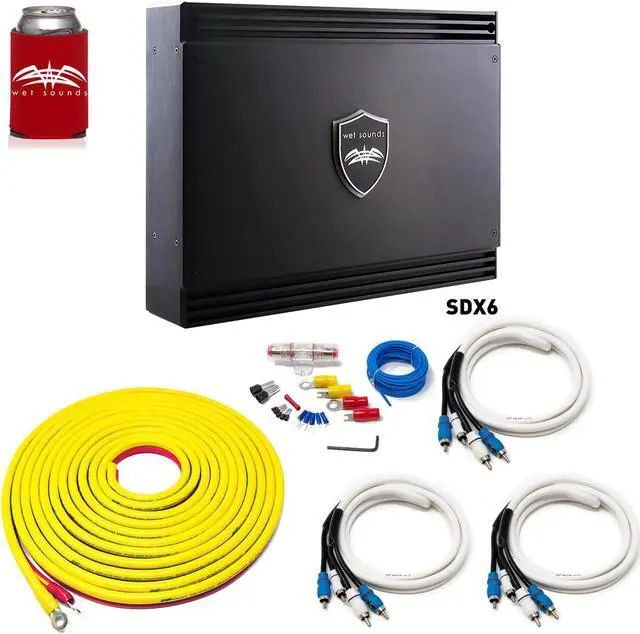 Main image of Wet Sounds Sinister SDX6 6-channel Amplifier & Stinger 7-Meter 4-Gauge Amplifier Wiring Kit w/ RCAs