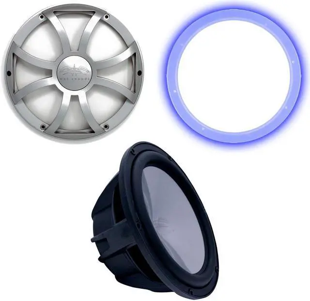 Main image of Wet Sounds Revo 10" Subwoofer, Grill, & RGB LED Ring - Black Subwoofer & Silver XS Grill - 4 Ohm