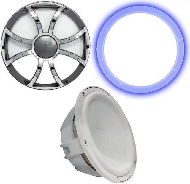 Main image of Wet Sounds Revo 12" Subwoofer, Grill, & RGB LED Ring - White Subwoofer & Gunmetal  Steel Grill - 4 Ohm