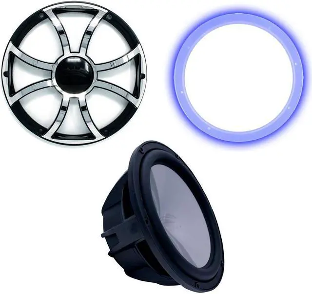 Main image of Wet Sounds Revo 10" Subwoofer, Grill, & RGB LED Ring - Black Subwoofer & Black Grill With  Steel Inserts - 4 Ohm