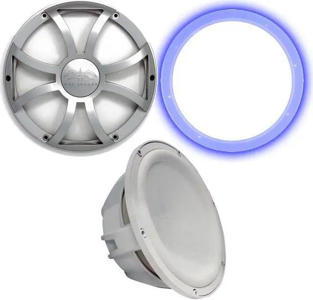 Main image of Wet Sounds Revo 12" Subwoofer, Grill, & RGB LED Ring - White Subwoofer & Silver XS Grill - 4 Ohm