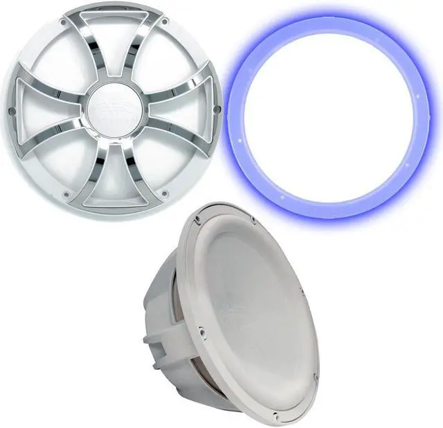Main image of Wet Sounds Revo 12" Subwoofer, Grill, & RGB LED Ring - White Subwoofer & White Grill With  Steel Inserts - 4 Ohm