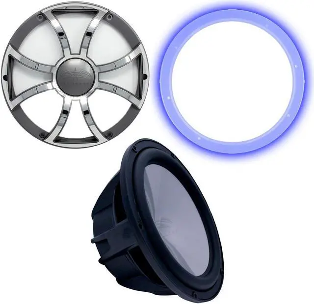 Main image of Wet Sounds Revo 12" Subwoofer, Grill, & RGB LED Ring - Black Subwoofer & Gunmetal  Steel Grill - 2 Ohm