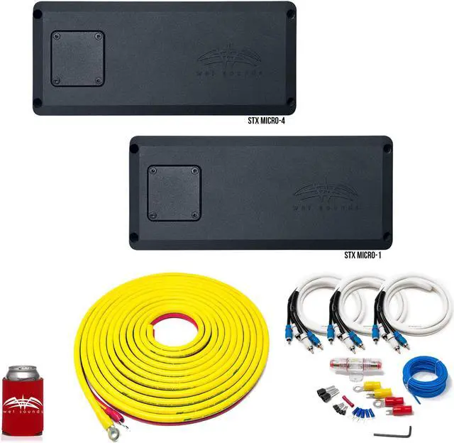 Main image of Wet Sounds - STX Micro-1 Subwoofer Amp, STX Micro-4 4-Channel Amp, And 7 Meter Marine Wiring Kit