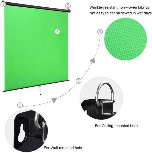 Alt view image 5 of 7 - Yescom Retractable Green Screen Backdrop Chromakey Wall Ceiling Mountable Pull Down