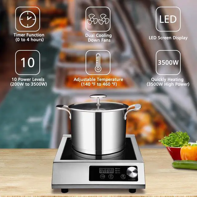 Alt view image 9 of 14 - Yescom 3500W Commercial Induction Cooktop Electric Stove Burner Rapid Heating Stainless Steel with ETL Certification