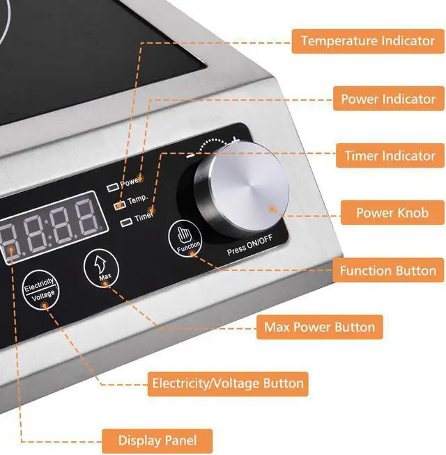 Alt view image 10 of 14 - Yescom 3500W Commercial Induction Cooktop Electric Stove Burner Rapid Heating Stainless Steel with ETL Certification